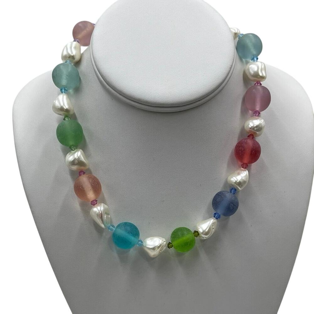 Gum Drop Candy Colored Beaded White‎ Faux Pearl Single Strand Necklace New